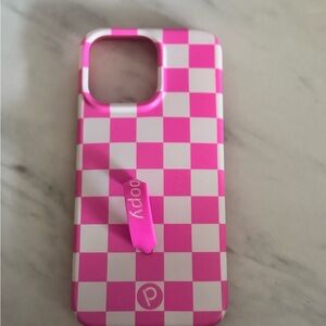 Pink Checkered Phone Case with Stand